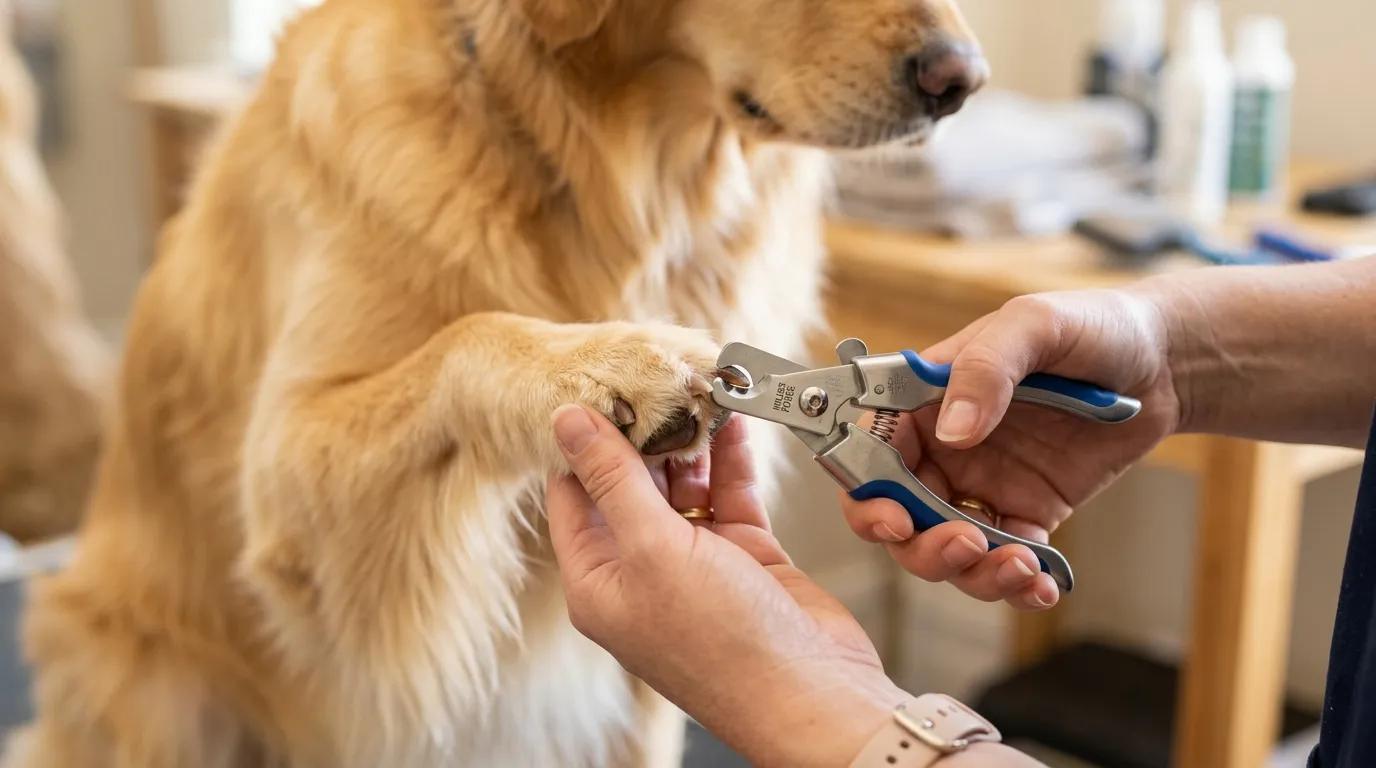 Corte cuidadoso de uña de perro con alicate cortauñas especial para mascotas