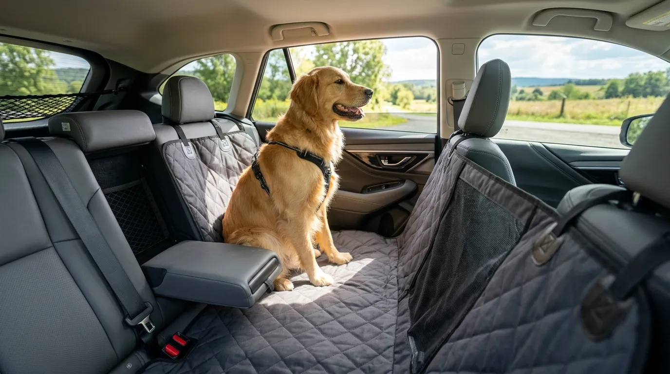 Funda impermeable tipo hamaca para asiento trasero de auto con perro viajando cómodo